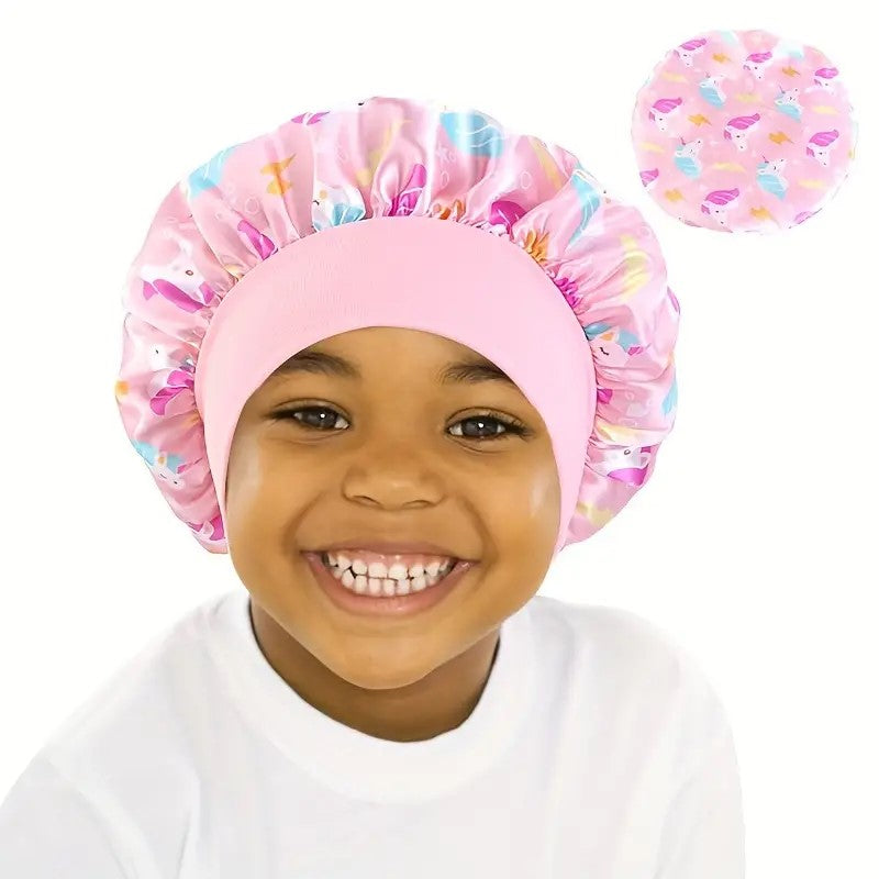 Unicorn Cartoon Sleeping Bonnet | Satin Hair Protection for Kids - 1 pc