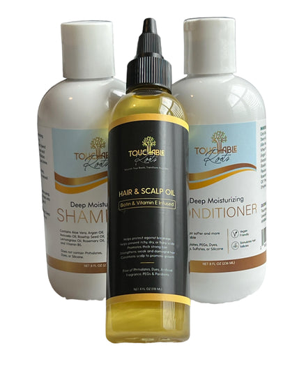 Deep Moisturizing Oil-Infused Shampoo and Conditioner, plus Hair & Scalp Growth Oil with Biotin and Vitamin E