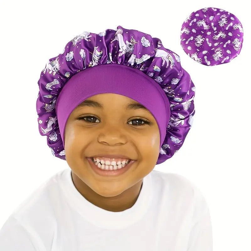 Unicorn Cartoon Sleeping Bonnet | Satin Hair Protection for Kids - 1 pc