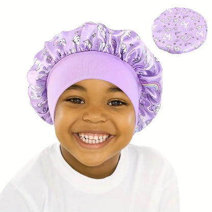 Unicorn Cartoon Sleeping Bonnet | Satin Hair Protection for Kids - 1 pc