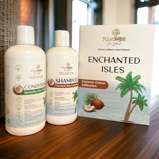 Touchable Roots Coconut Creme Collection: Tranquil Bay Coconut Shampoo & Serenity Isle Coconut Conditioner Set | The Ultimate Solution for Hair and Mind Revitalization, Stress-Relief | Holistic Hair Care | Premium Salon Quality