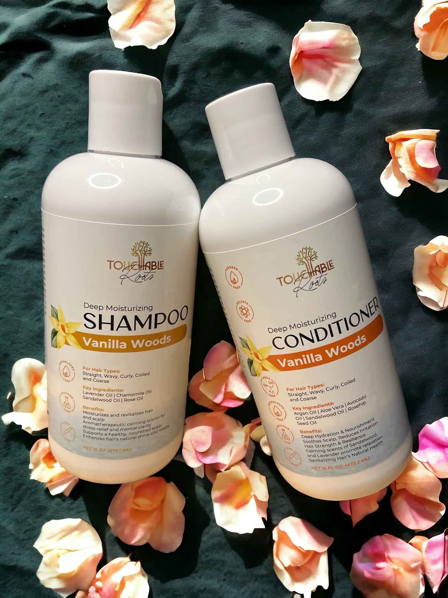 Touchable Roots Vanilla Woods Deep Moisturizing Shampoo & Conditioner Set | Stress-Relief Hair Care for a Calm Mind & Lustrous Hair | Premium Salon Quality