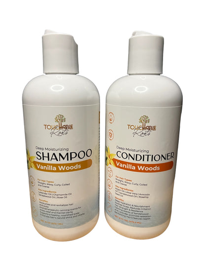 Touchable Roots Vanilla Woods Deep Moisturizing Shampoo & Conditioner Set | Stress-Relief Hair Care for a Calm Mind & Lustrous Hair | Premium Salon Quality