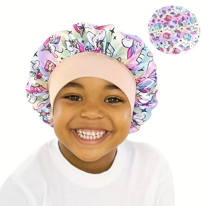 Unicorn Cartoon Sleeping Bonnet | Satin Hair Protection for Kids - 1 pc