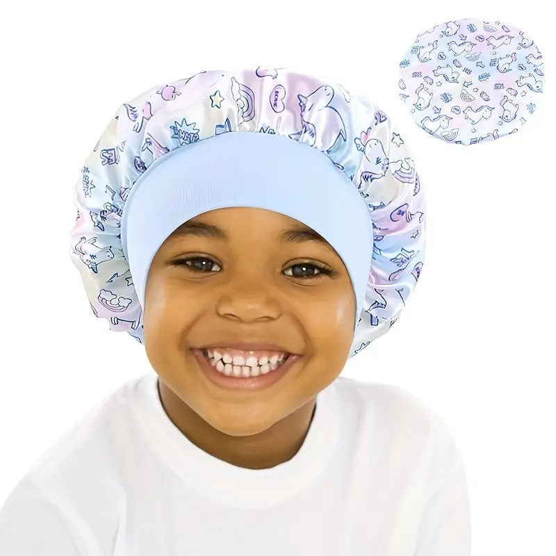 Unicorn Cartoon Sleeping Bonnet | Satin Hair Protection for Kids - 1 pc