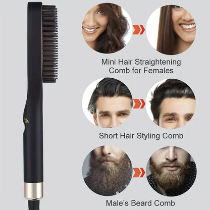 Beard Straightening Comb - Electric Beard Straightener Brush with 3 Heat Settings & PTC Heating