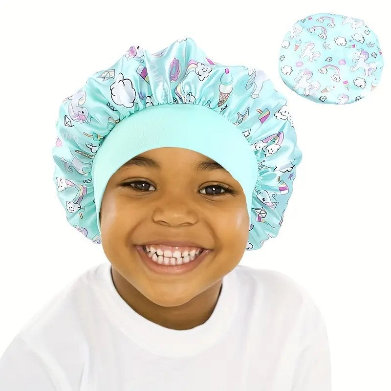 Unicorn Cartoon Sleeping Bonnet | Satin Hair Protection for Kids - 1 pc