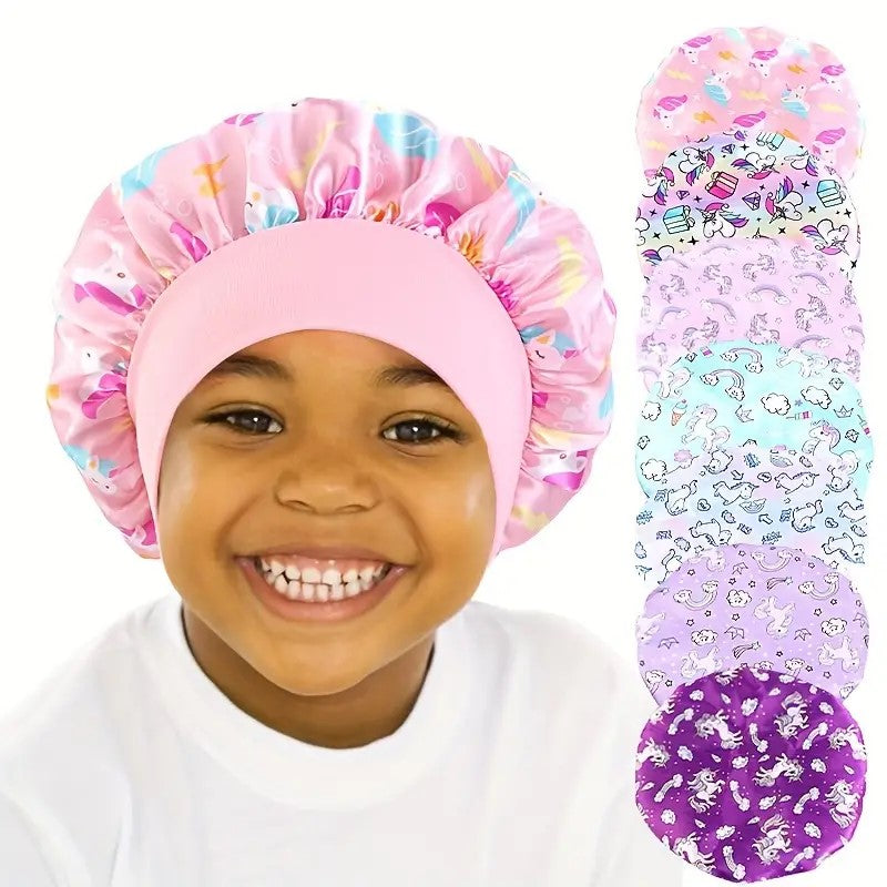 Unicorn Cartoon Sleeping Bonnet | Satin Hair Protection for Kids - 1 pc