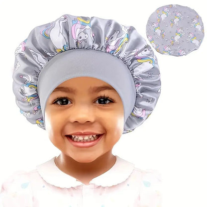 Unicorn Cartoon Sleeping Bonnet | Satin Hair Protection for Kids - 1 pc